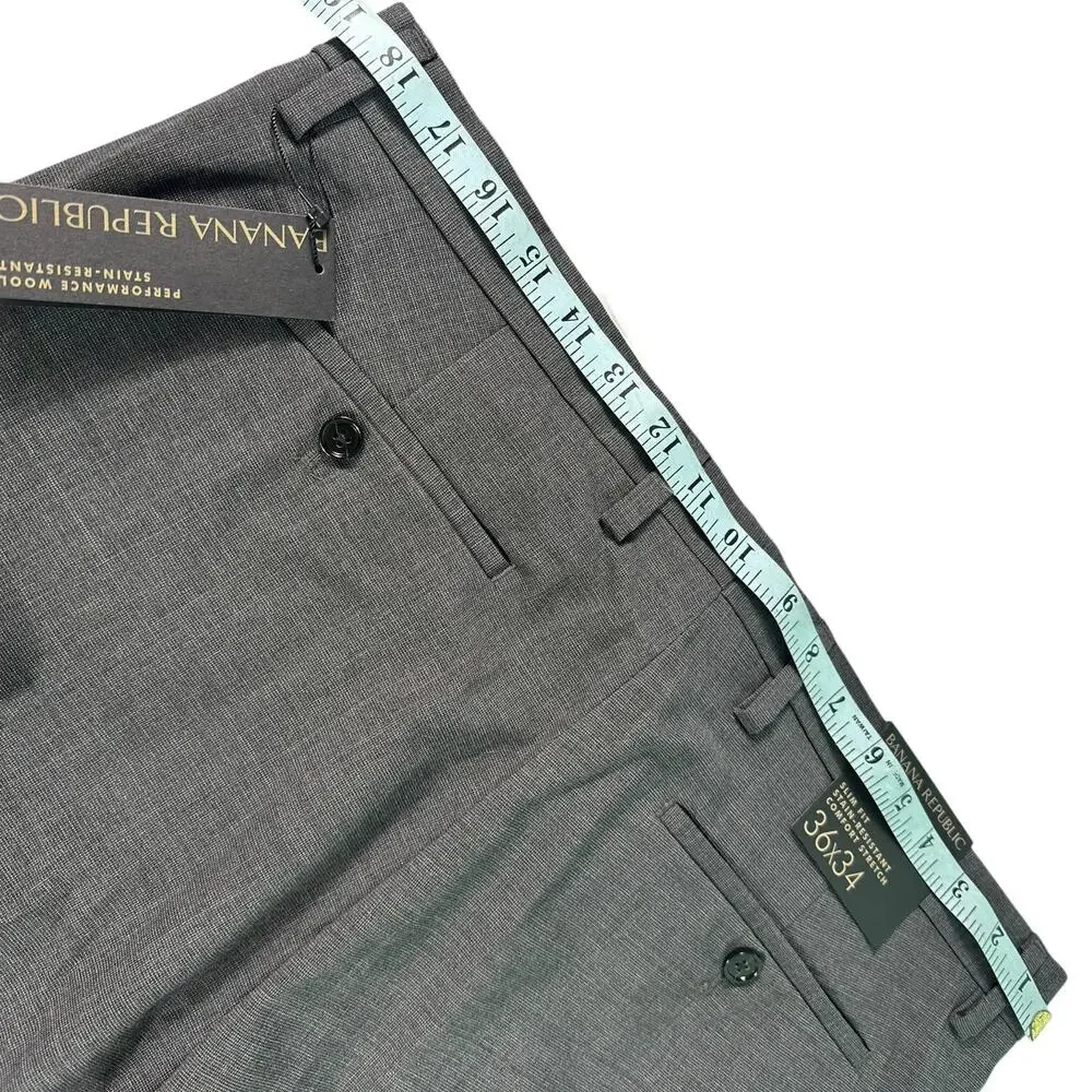 Banana Republic Performance Wool Dress‎ Pants Mens 36x34 Slim Fit Gray NEW